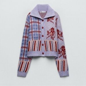 Zara Knit Jacquard Cardigan S